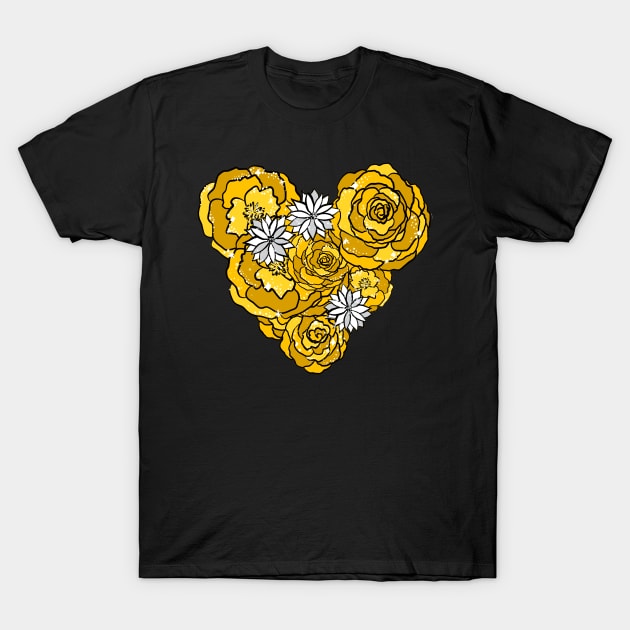 Yellow Heart of Roses and Daisies T-Shirt by VictoriaLehnard